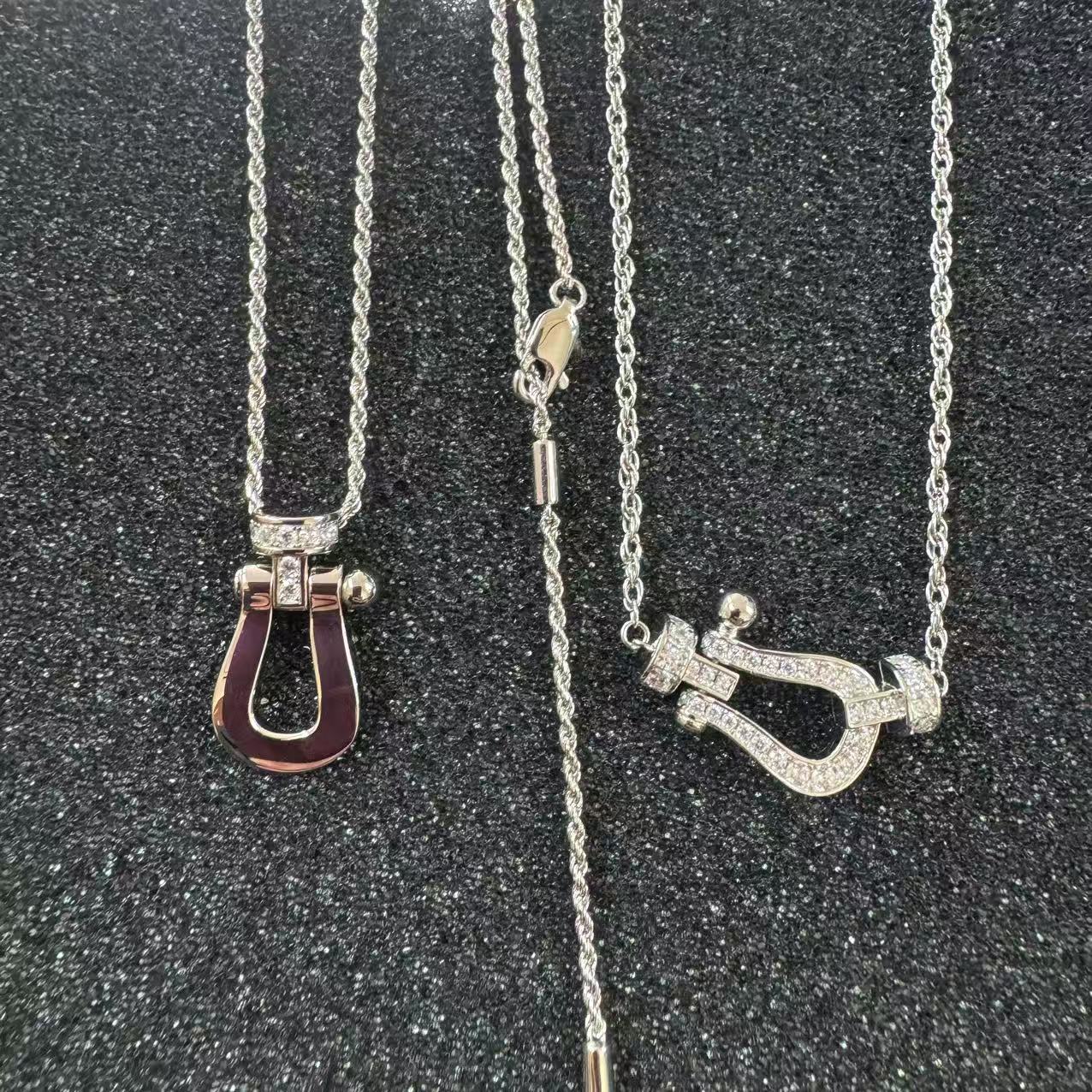 坠链均925银莫桑石 时尚银色欧美大区马蹄吊坠