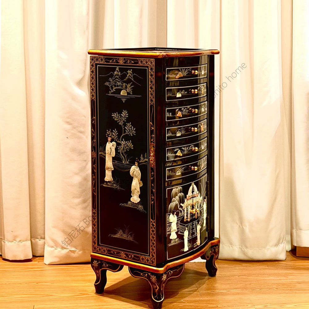 Bonito外贸单美式复古螺钿贝壳首饰收纳柜家用客厅珠宝柜带镜子