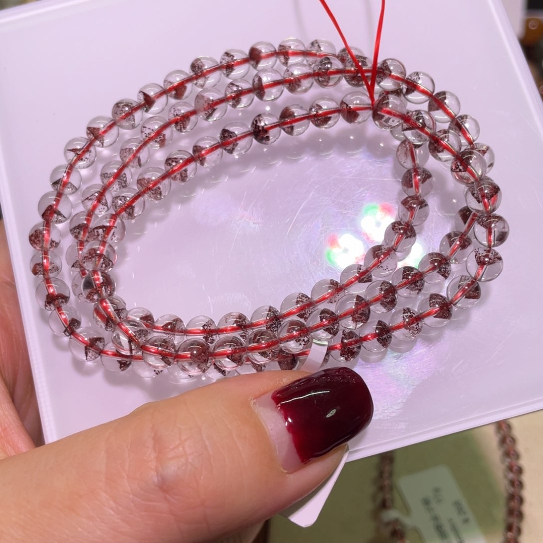 水晶手链未镶嵌5.8mm红幽灵金字塔