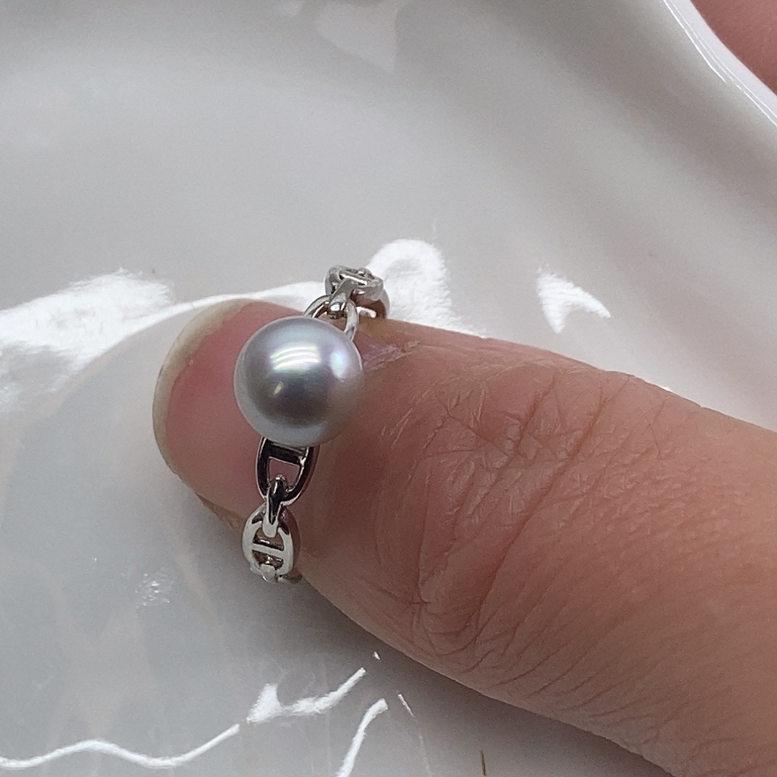 戒指银S925镶嵌海水珍珠