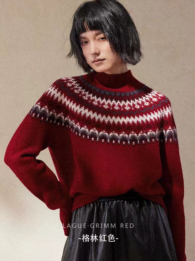 线下399#2025冬季新款费尔岛加厚半高领高级感针织衫