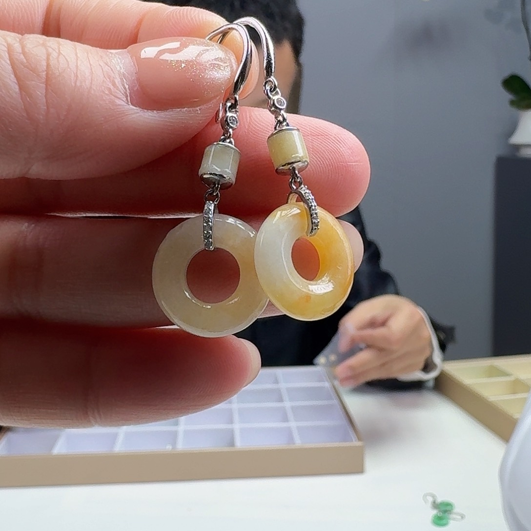 翡翠耳饰银S925镶嵌天然