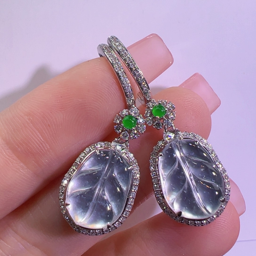 翡翠18K金镶嵌耳饰耳坠