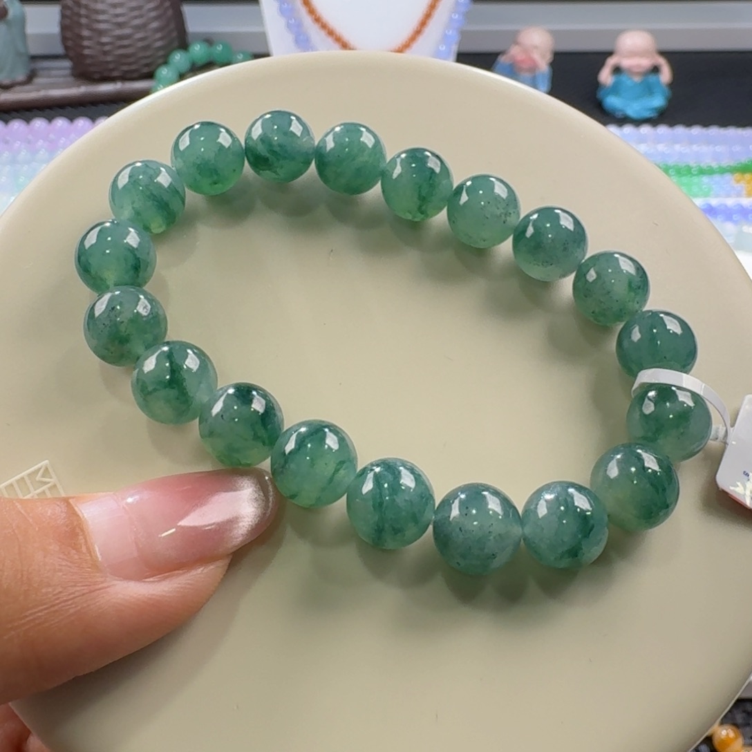 翡翠手链未镶嵌冰胶飘绿花卡10