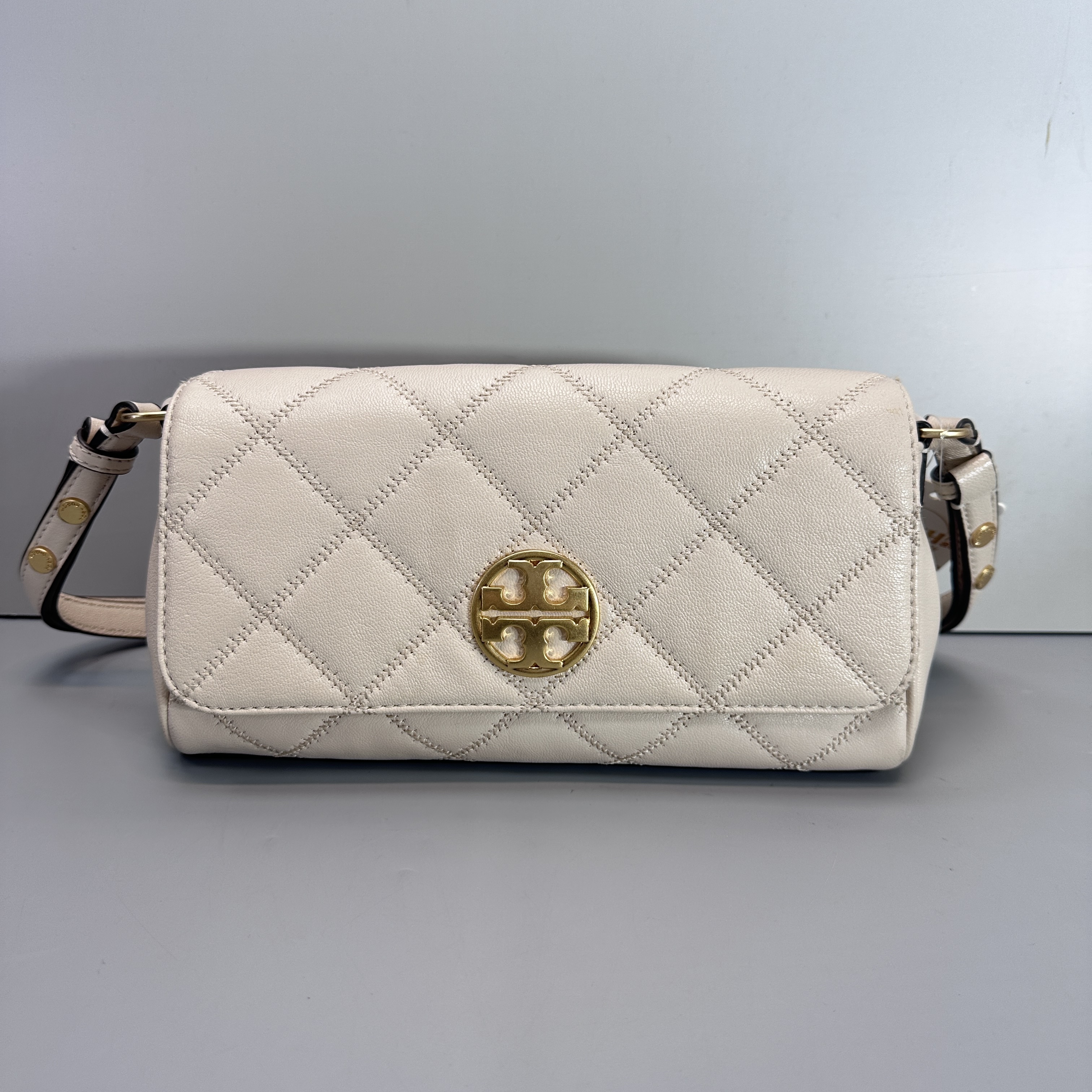 95新 TORY BURCH/汤丽柏琦 willa白色法棍斜挎包23x12x7cmM012412