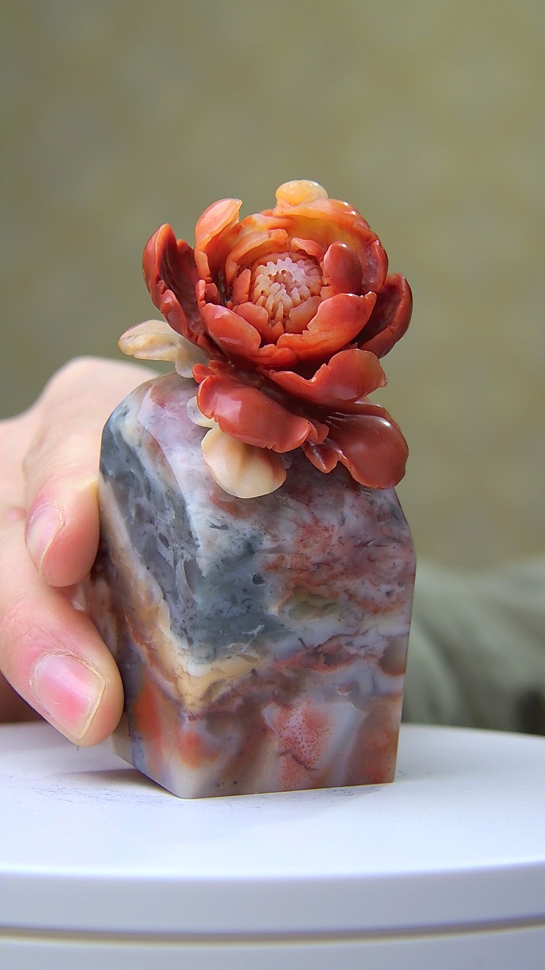 寿山石五彩花坑，花开富贵印章