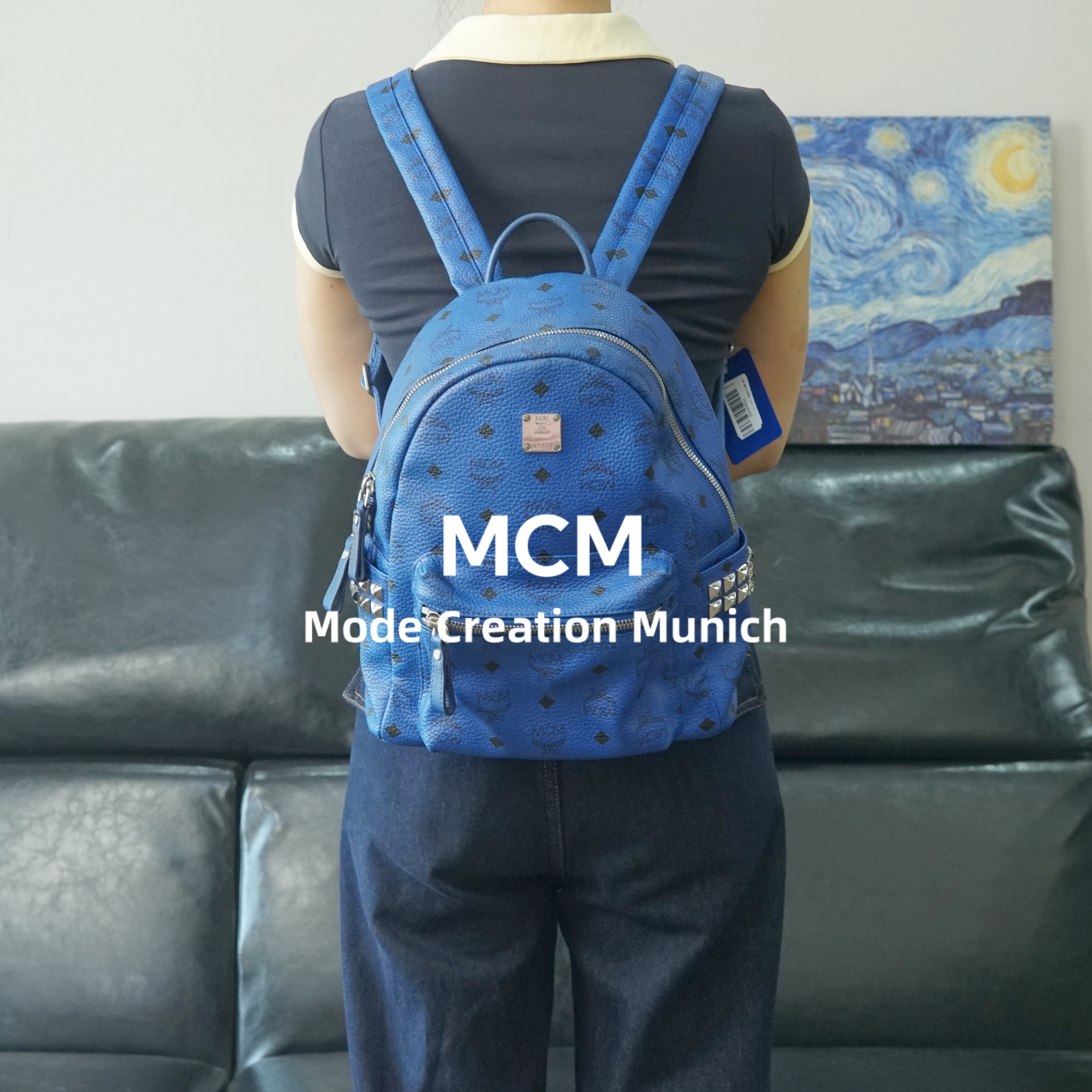 95新 MCM 蓝色双肩包/SD05629014/9014