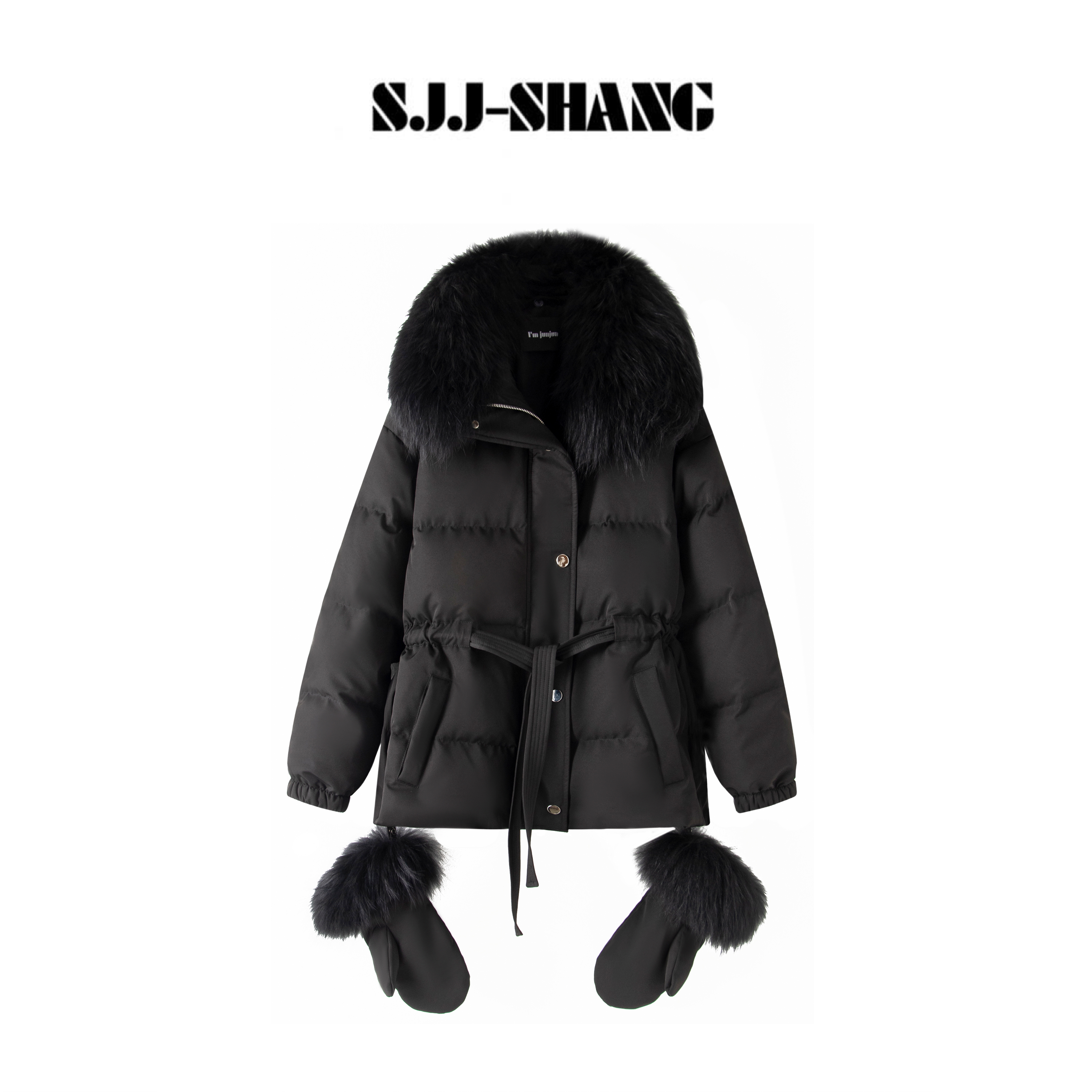 SJJ-SHANG【手套大鹅】真毛配手套匈牙利90白鹅绒羽绒服q136173p