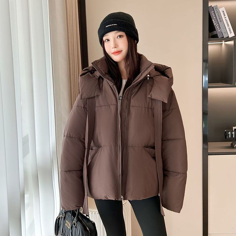 小熊耳朵设计感洋气连帽加厚保暖小个子宽松棉服外套女百搭面包服