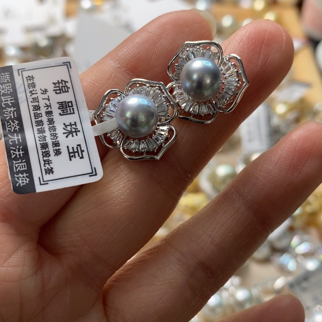 海水珍珠耳饰银S925镶嵌