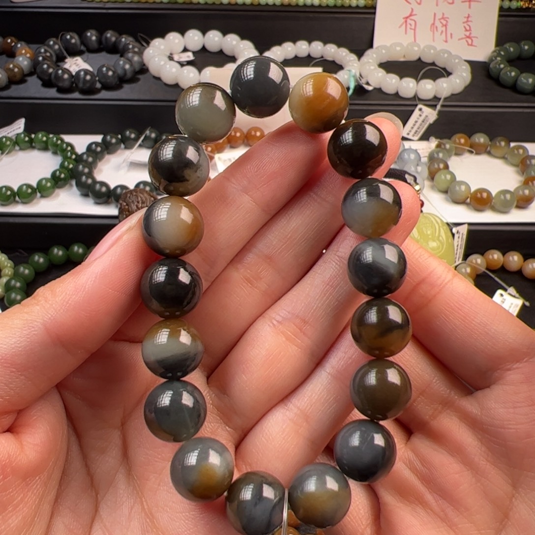 手链未镶嵌和田玉颗颗三色精品楼兰卡12