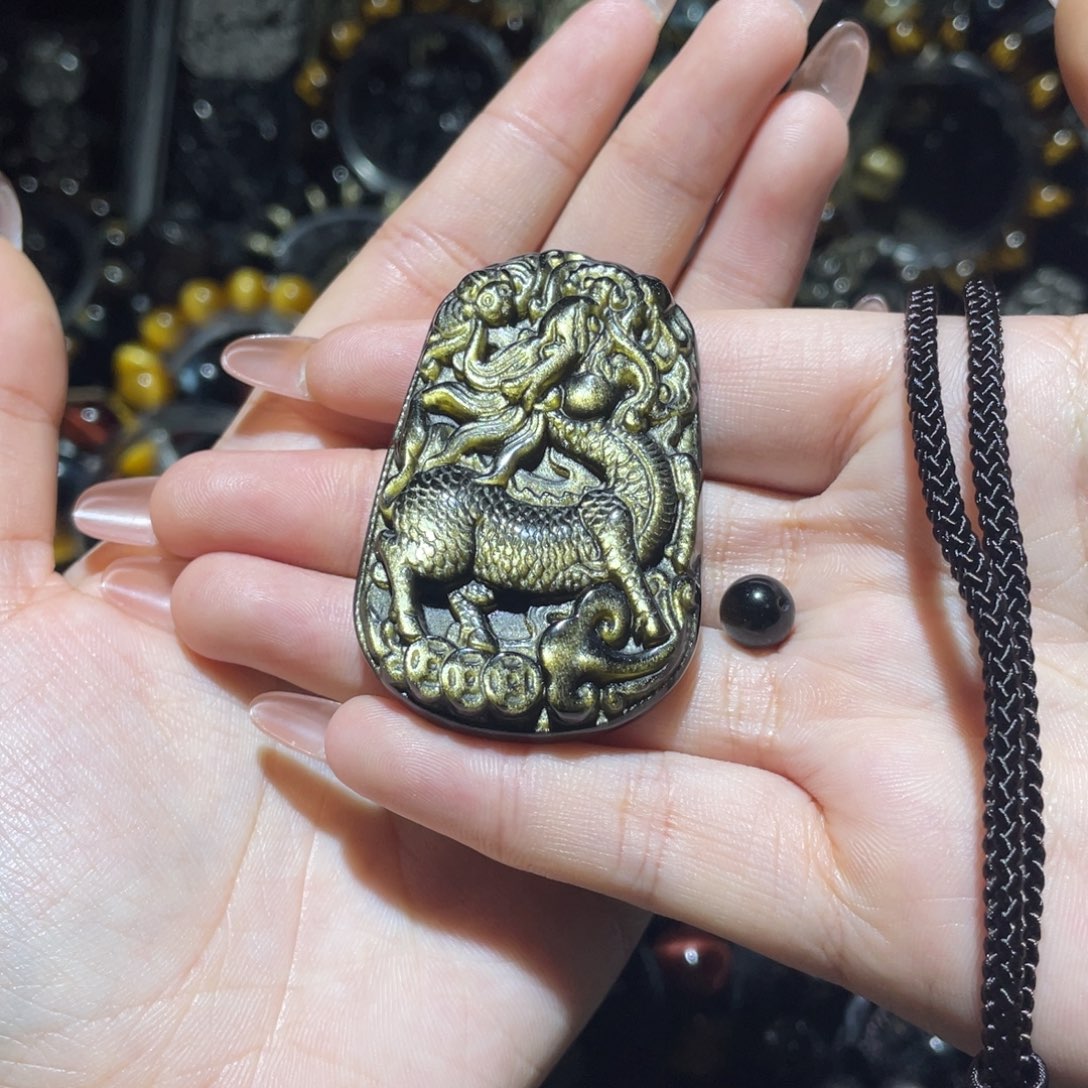 金***豆黑曜岩未镶嵌吊坠(赠链)