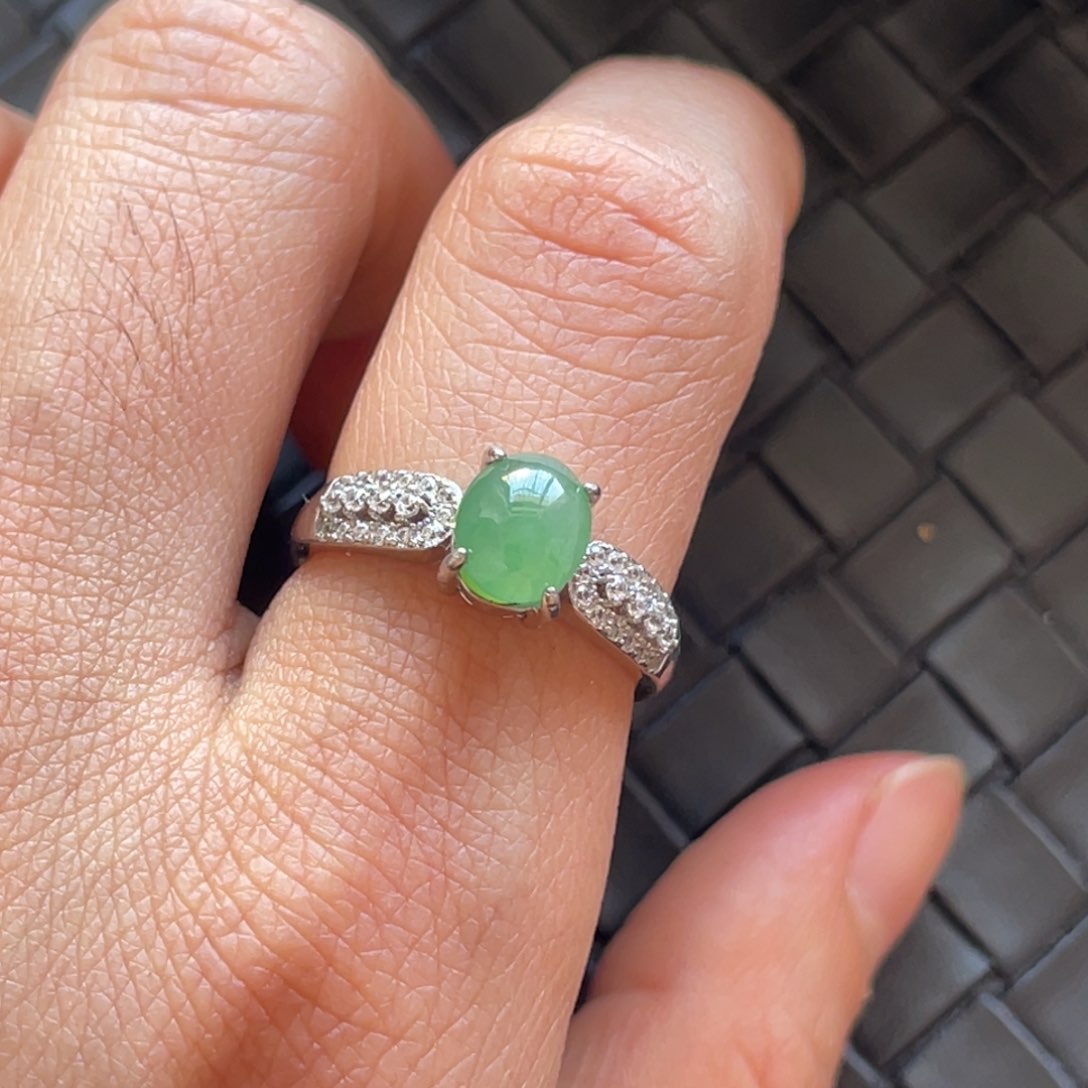 翡翠戒指银S925镶嵌绿