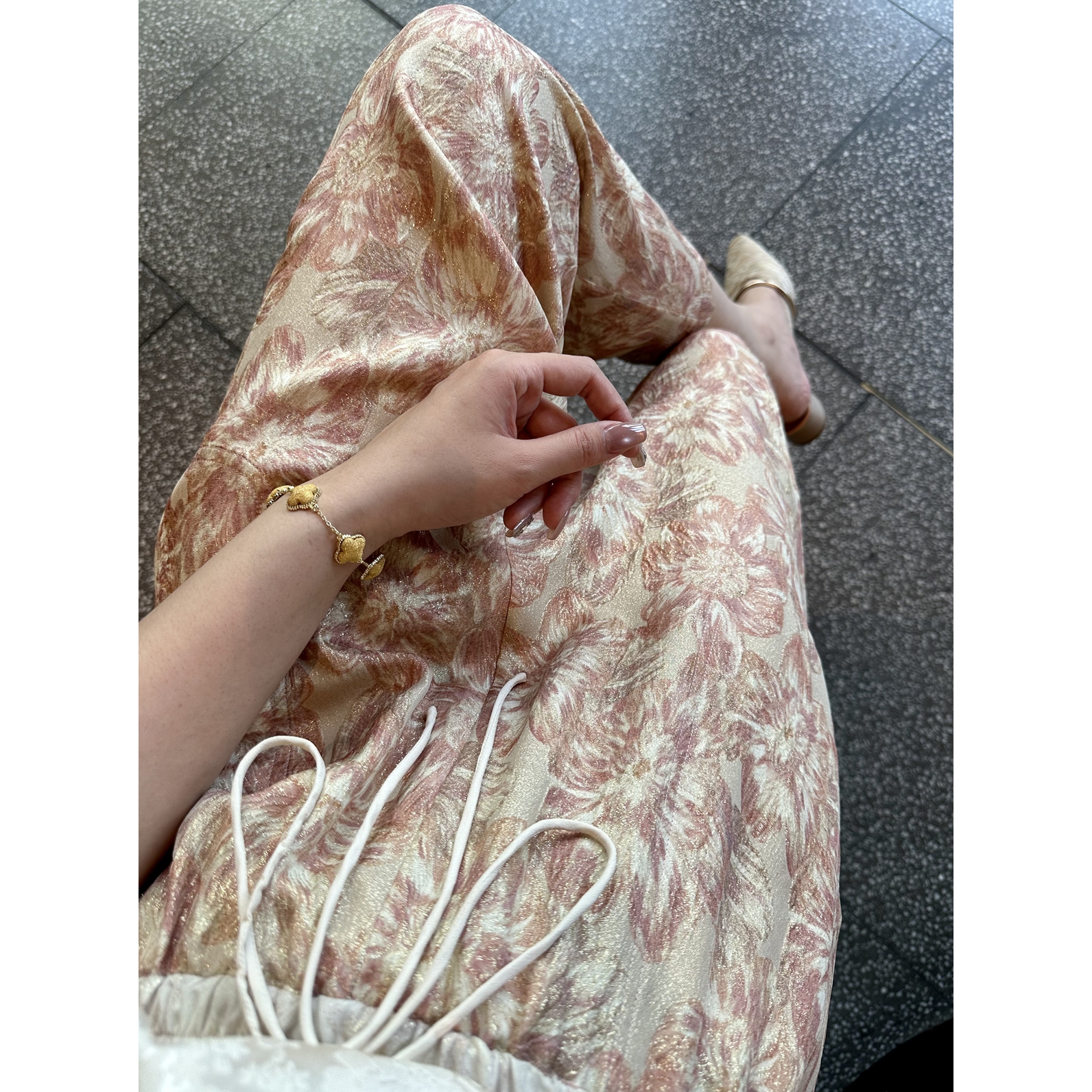 【深圳罗依】原创真丝休闲裤女金线桑蚕丝冠乐绉提花宽松九分哈伦裤