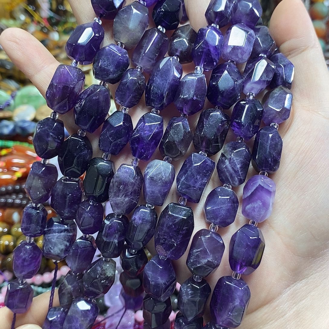 玛瑙/玉髓未镶嵌珠宝半成品紫水晶随型一条卡12*18mm