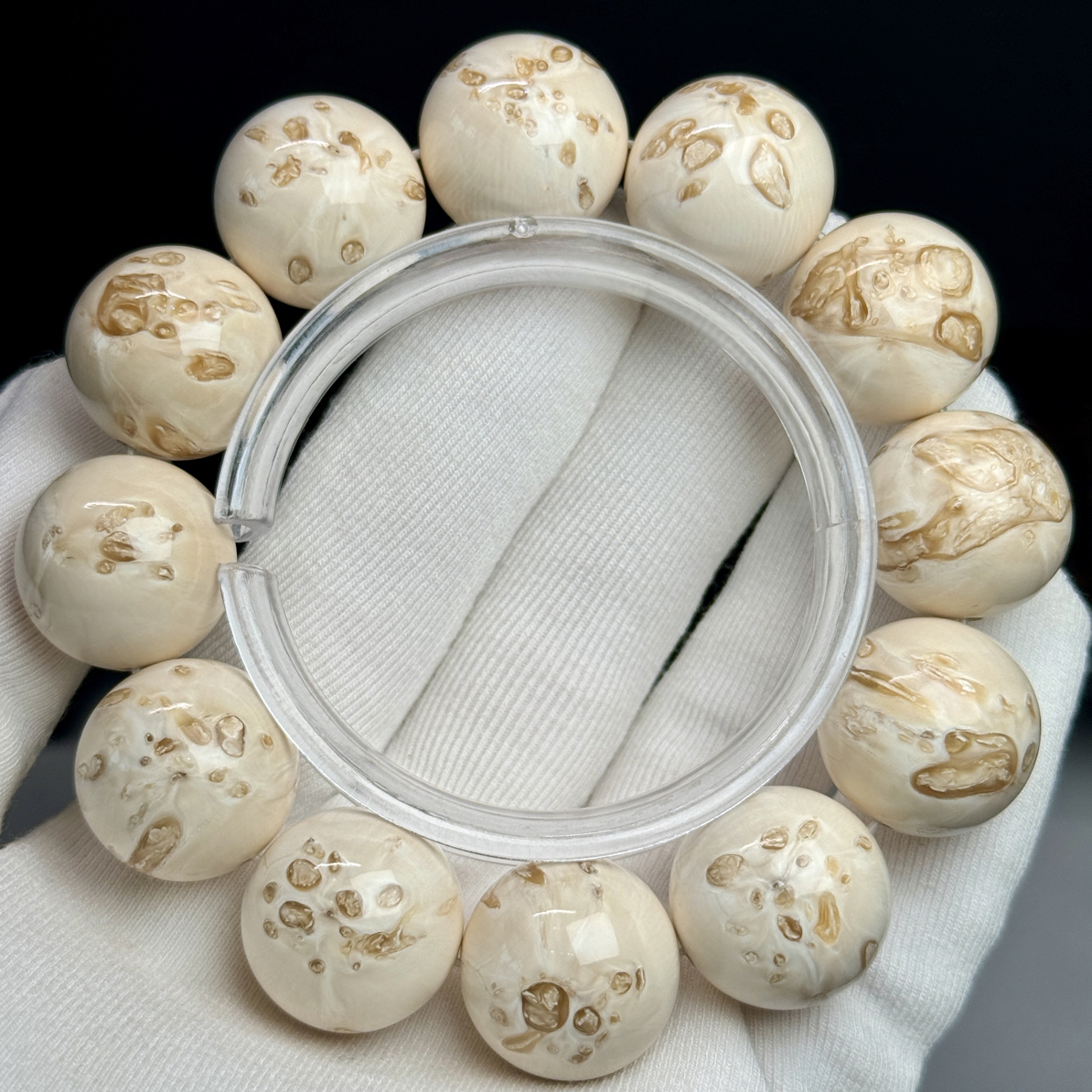 猛犸牙—【天然满髓妖花牙髓圆珠20/12颗】手串