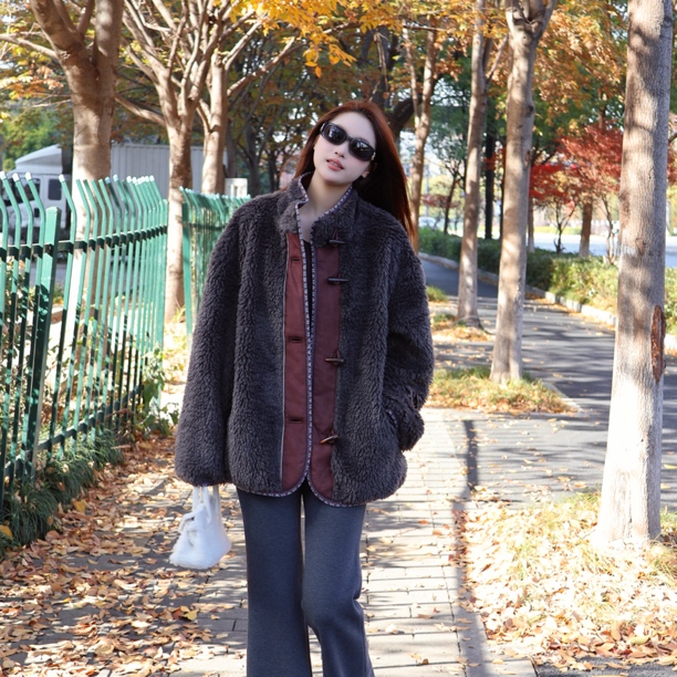 JR上衣｜气质复古百搭立领毛毛梭织外套370628