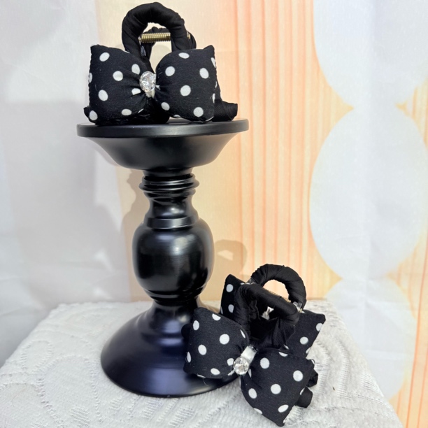 【A068】韩系百搭波点黑色半抓夹八公分显发量充棉立体氛围感