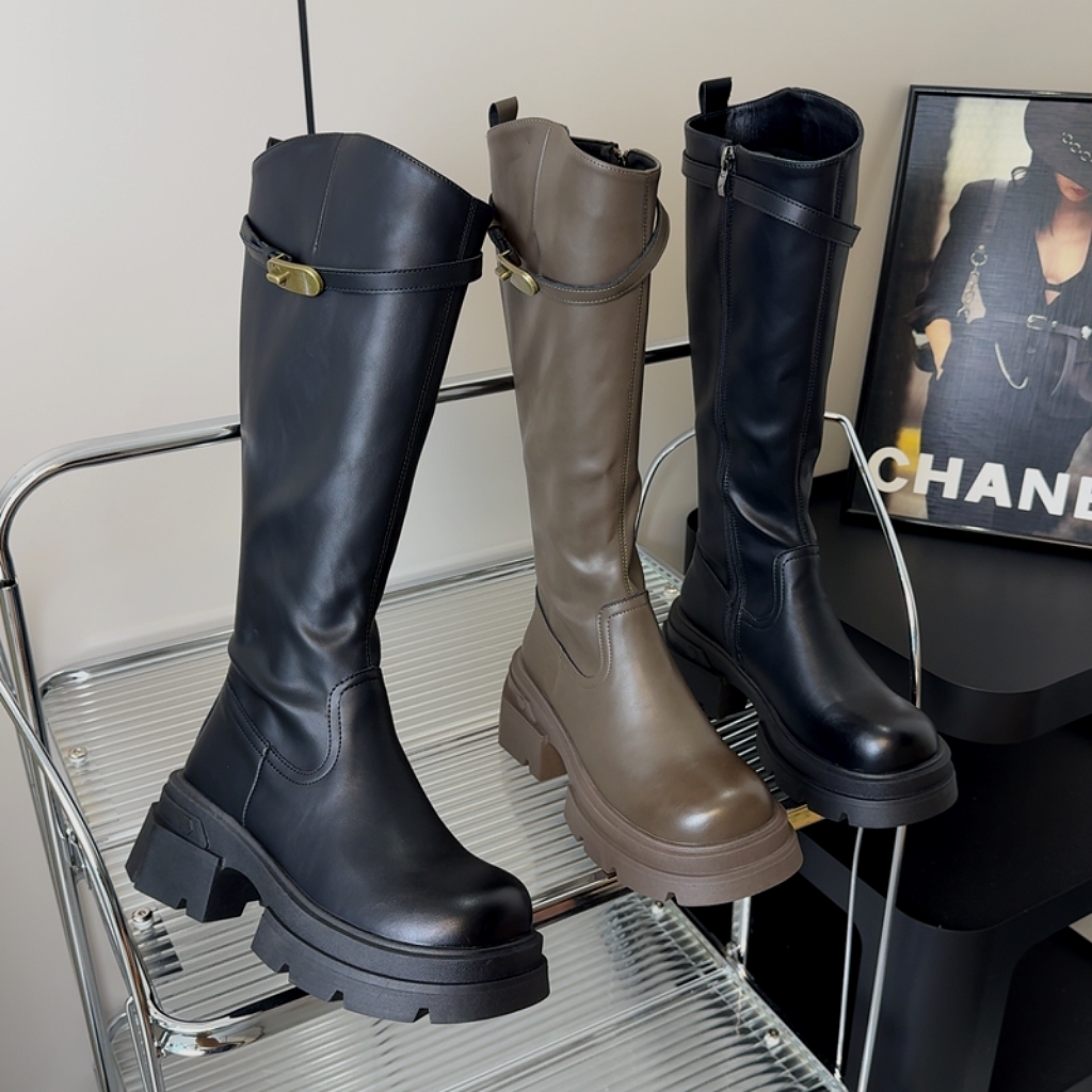 少女长筒靴女小个子厚底增高骑士靴胖妹妹加大加宽长靴弹力瘦瘦靴