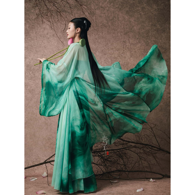 WYZ盖盖【青绿梦韵】渐变绿古风爵士纱衣渐变色飘逸印花中国风