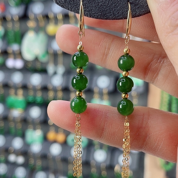 18K金镶嵌和田玉耳饰