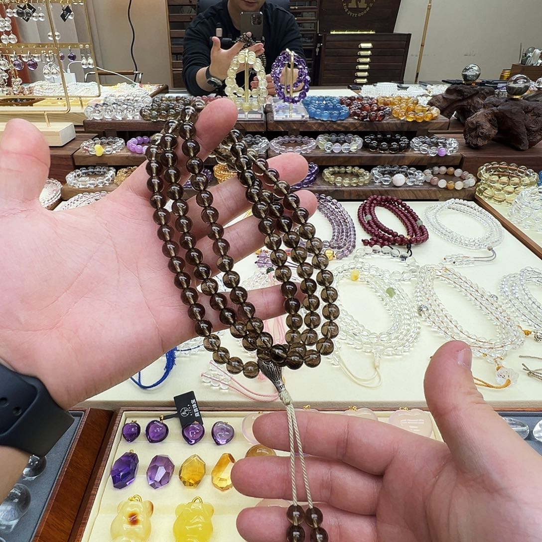 银S925镶嵌水晶颈饰纯天然全净体茶水晶卡8m108颗