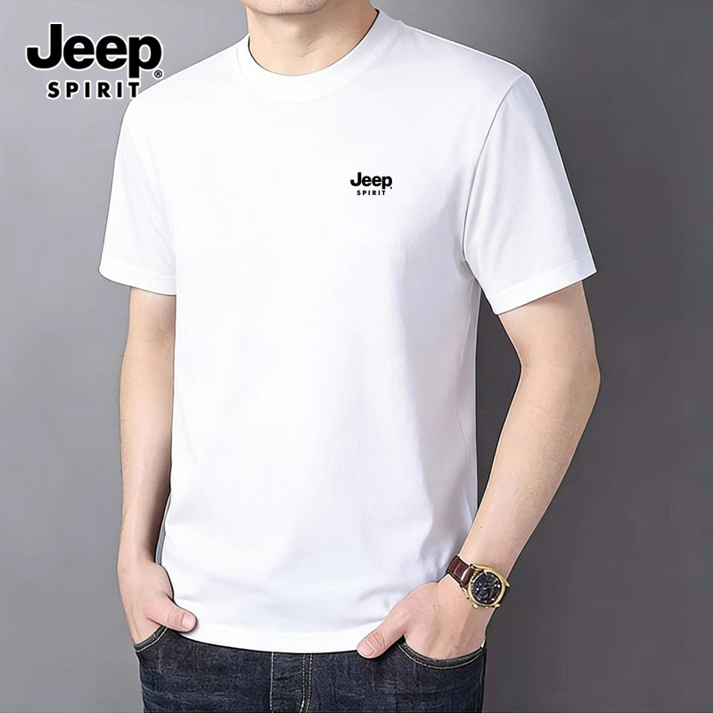 JEEP SPIRIT吉普男士t恤透气圆领短袖纯色休闲百搭夏季透气上衣