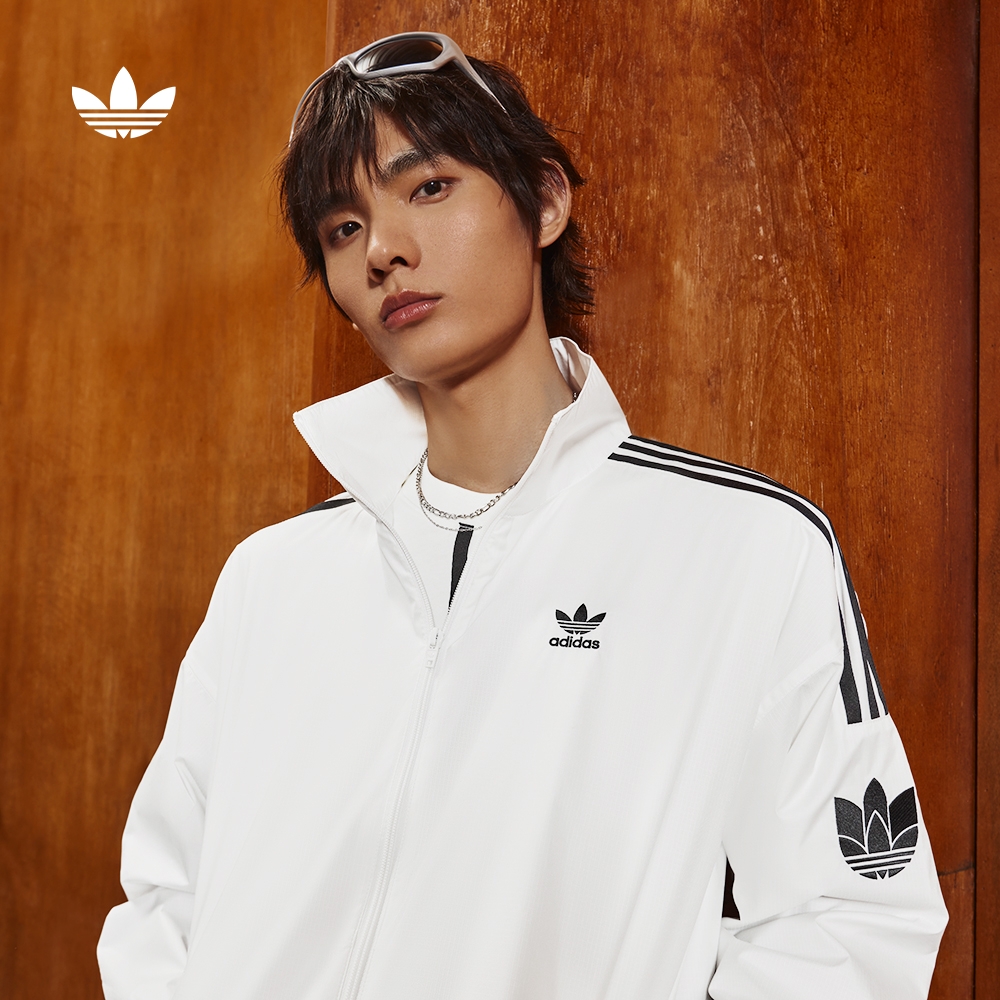流光风 阿迪达斯三叶草 情侣款复古风梭织运动立领夹克外套JI7535