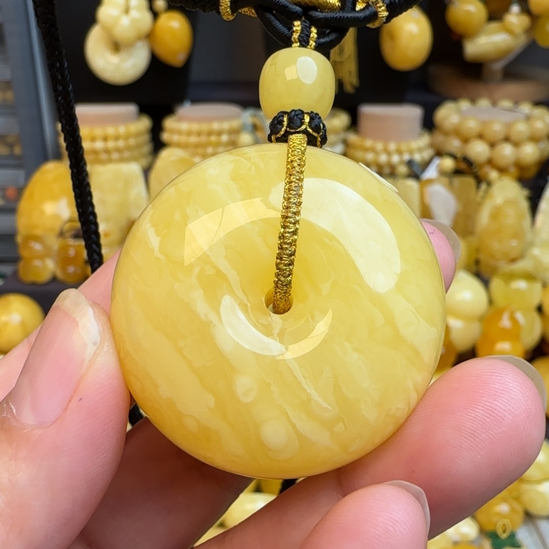 琥珀套链未镶嵌天然俄料虎皮妖花蜜蜡平安扣