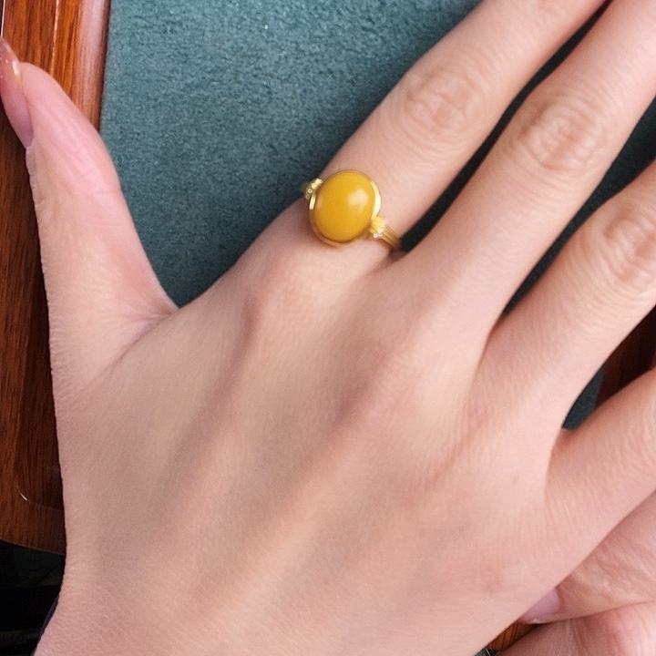 蜜蜡银S925镶嵌戒指戒指