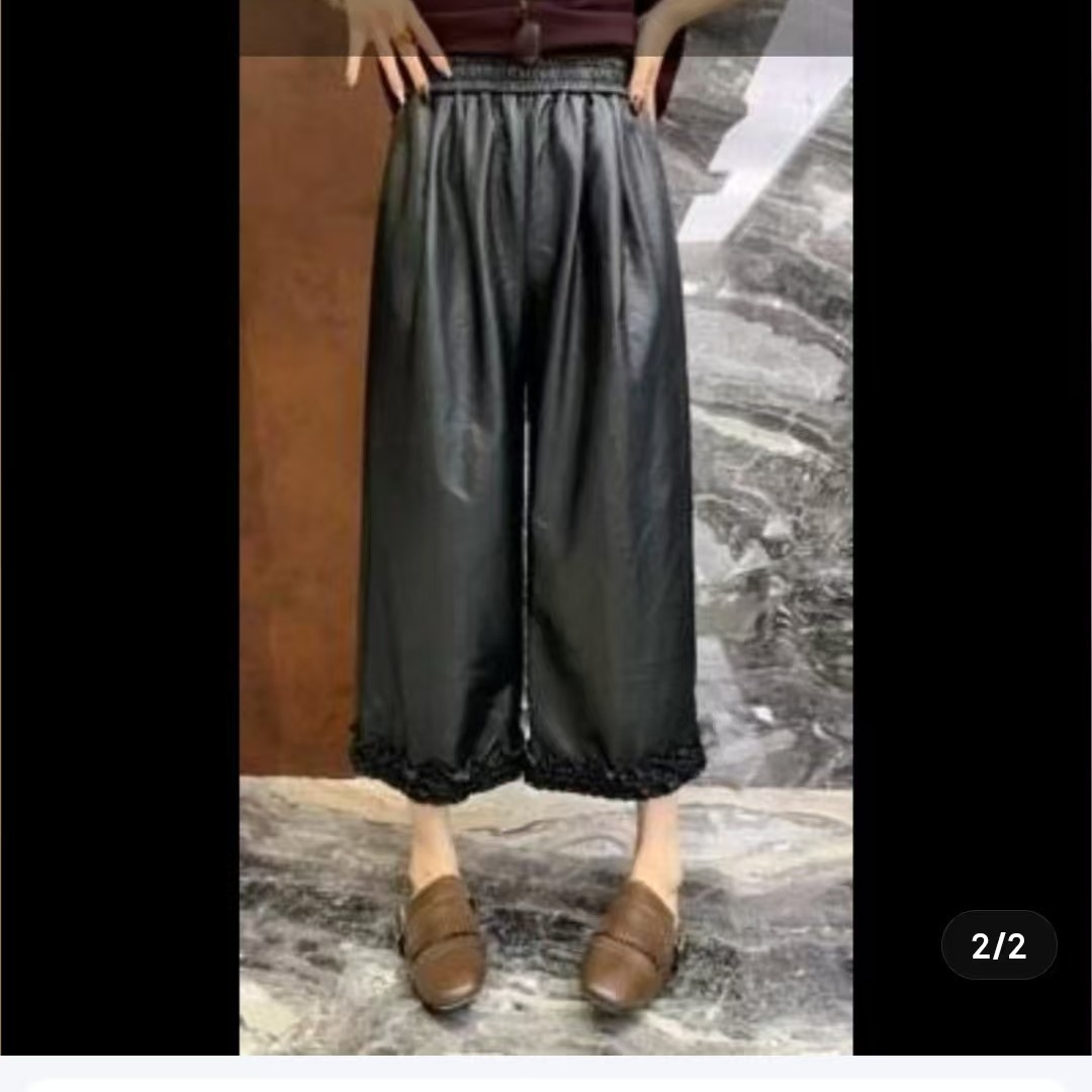 大码蛋白皮百搭显瘦九分裤子宽松