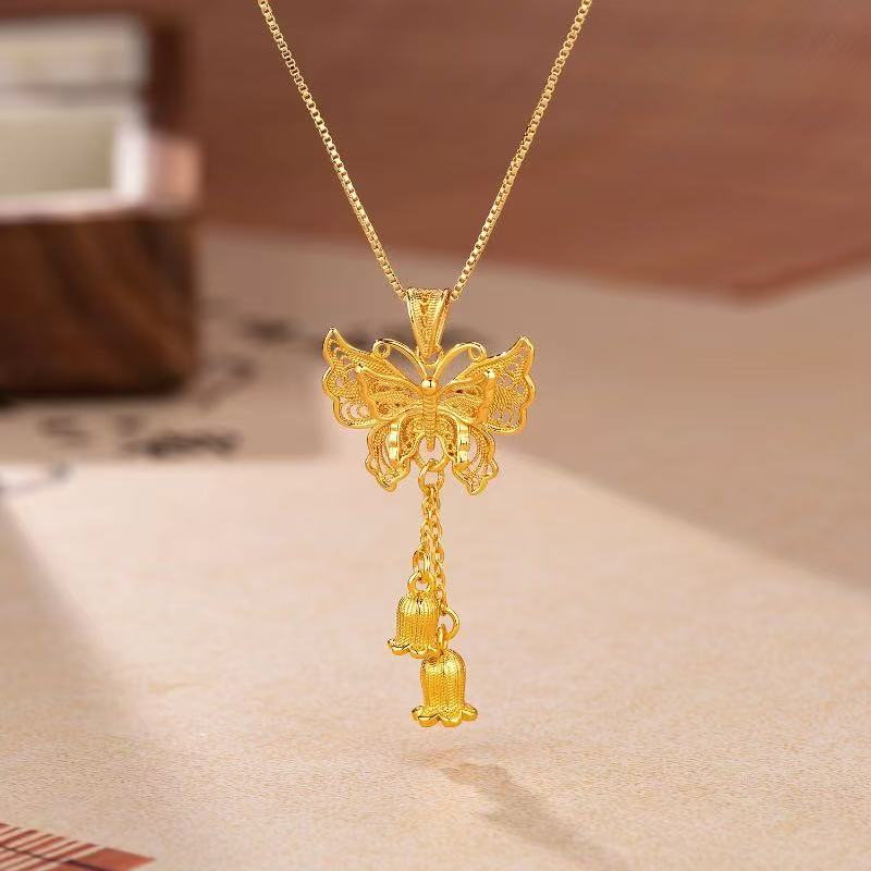 合金项链 花丝流苏新中式镂空蝴蝶