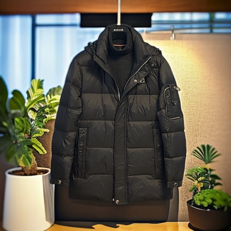 冬季男士中长款连帽加厚保暖白鸭绒时尚百搭休闲外套