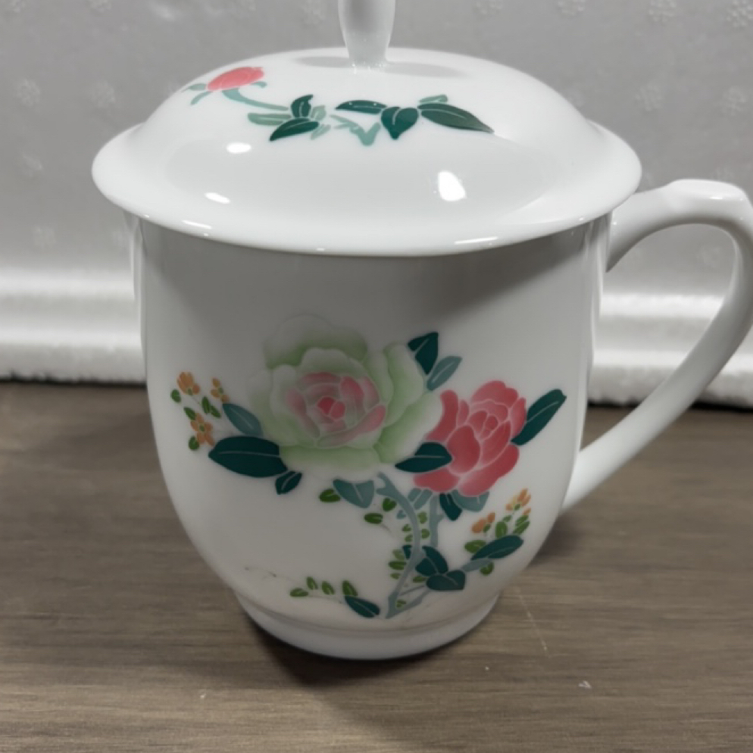 釉下五彩手绘月季花杯子450cm
