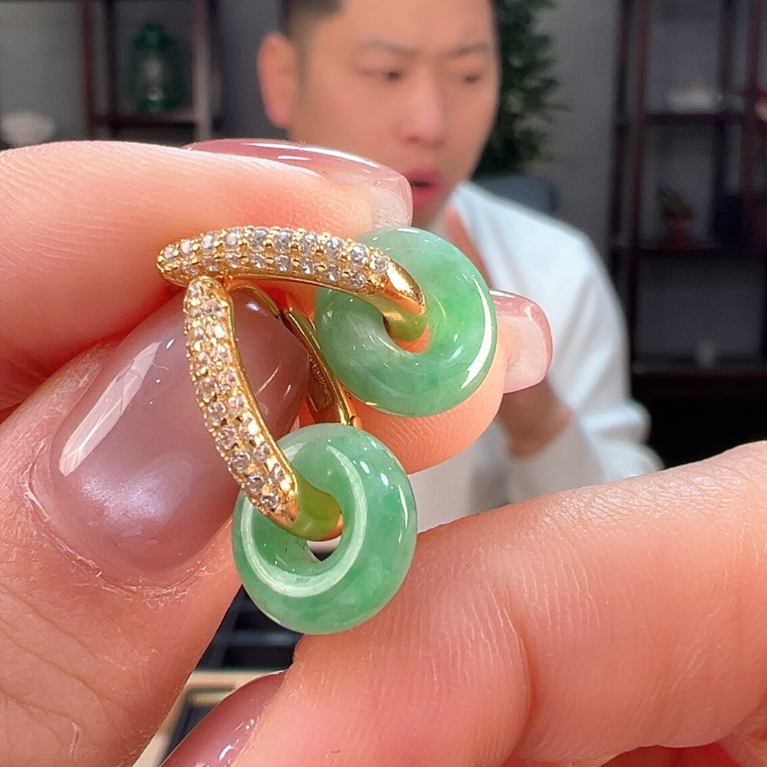 翡翠耳饰银S925镶嵌耳环3