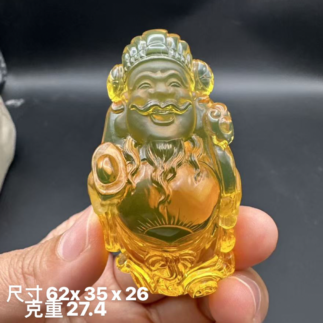 缅甸天然琥珀大师工柳青净水财神吊坠挂件