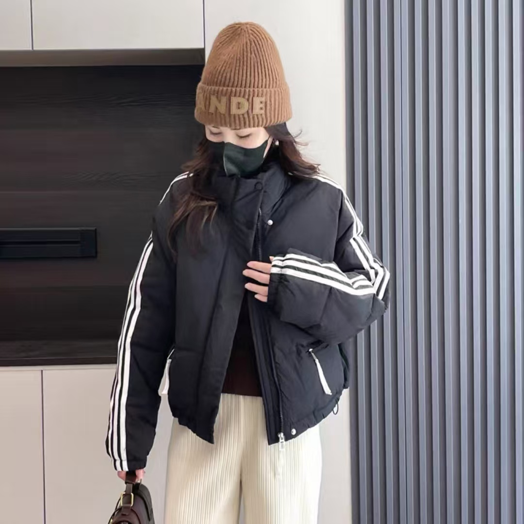 品牌同款韩系穿搭条纹时尚女短款羽绒服外套1253款