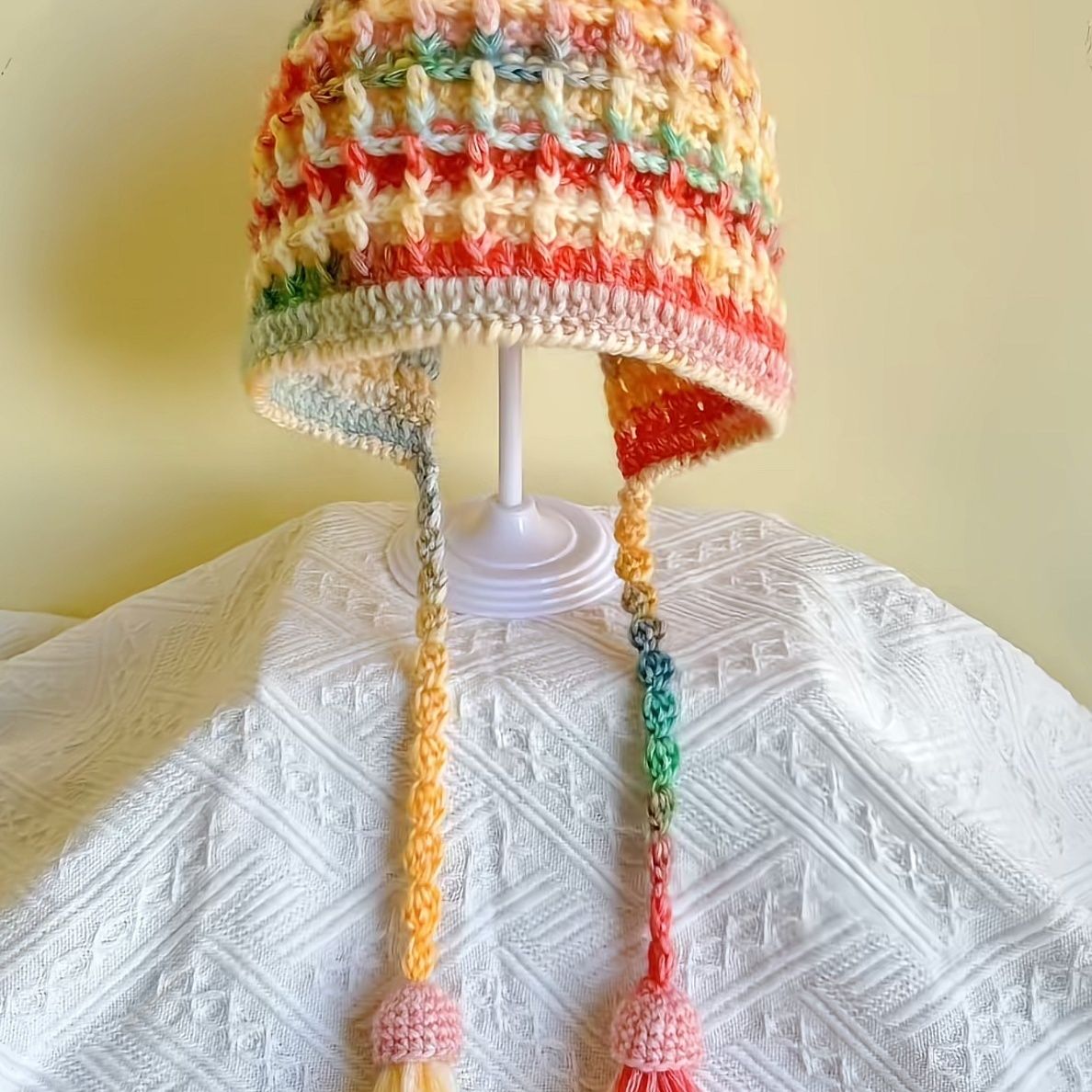 华夫格编织帽子毛线材料包秋冬可爱手工礼物diy编织护耳帽毛线