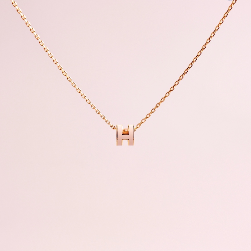 99新 Hermes/爱马仕 Mini POP H粉色项链/链长38cm/0434