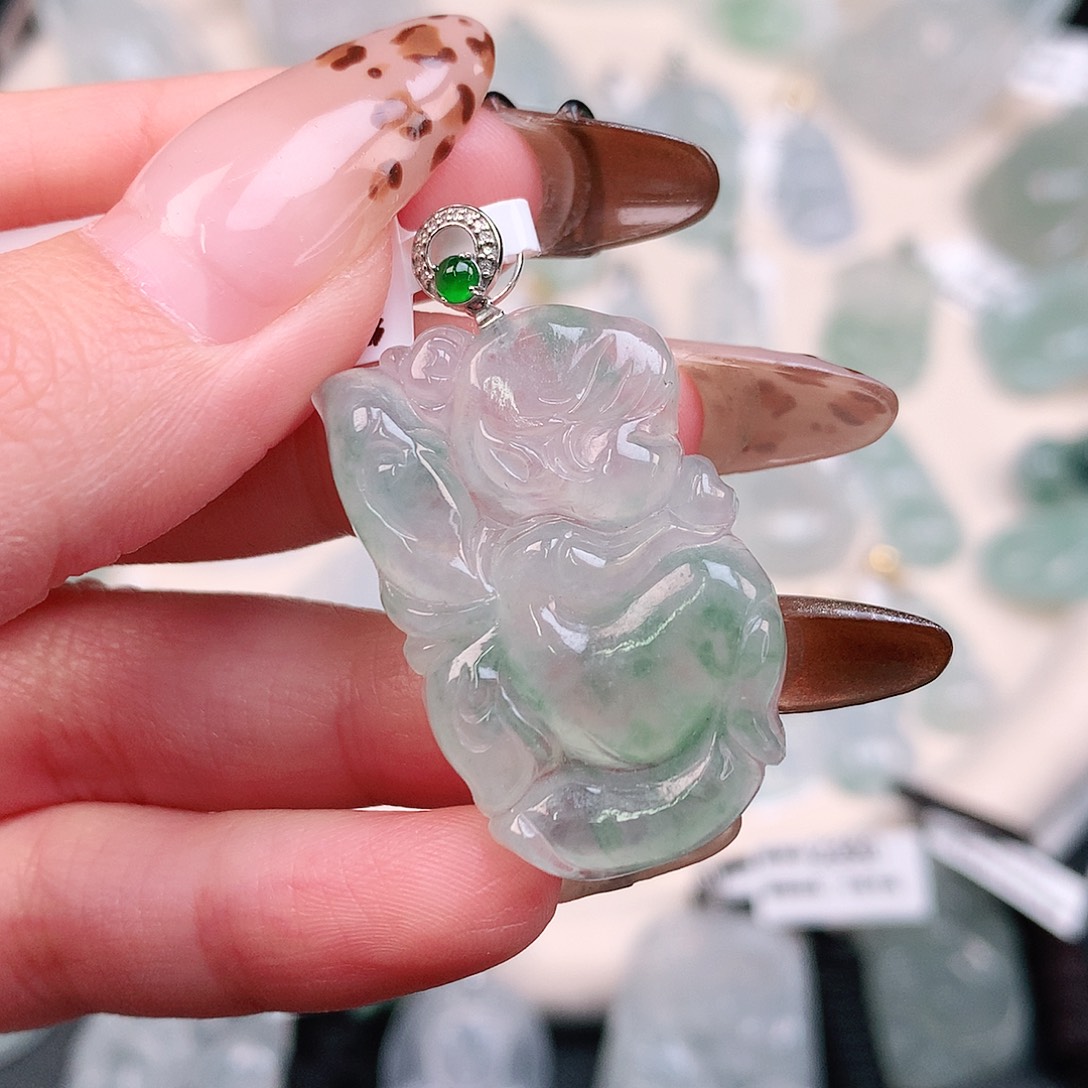 翡翠颈饰18K金镶嵌飘花蝴蝶仙子38.5、32、20、5