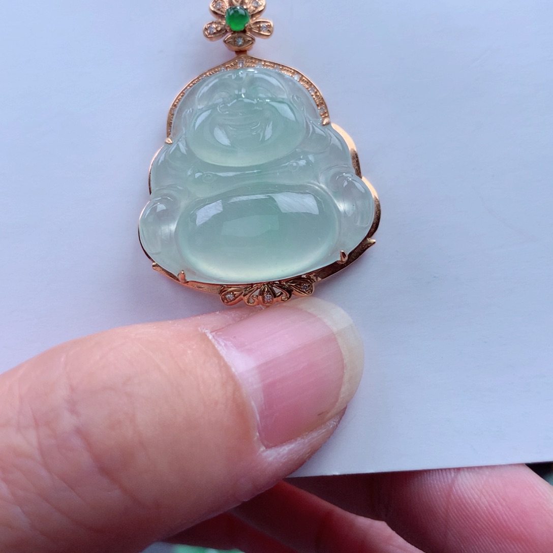 翡翠吊坠(不含链)18K金镶嵌