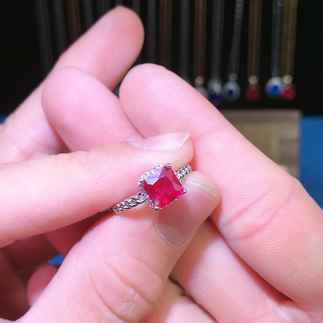 红宝石戒指银S925镶嵌