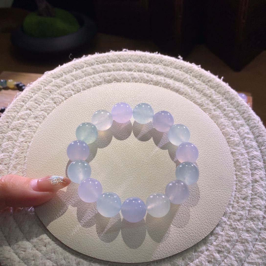 散珠翡翠天然缅a甜美马卡龙手串13+