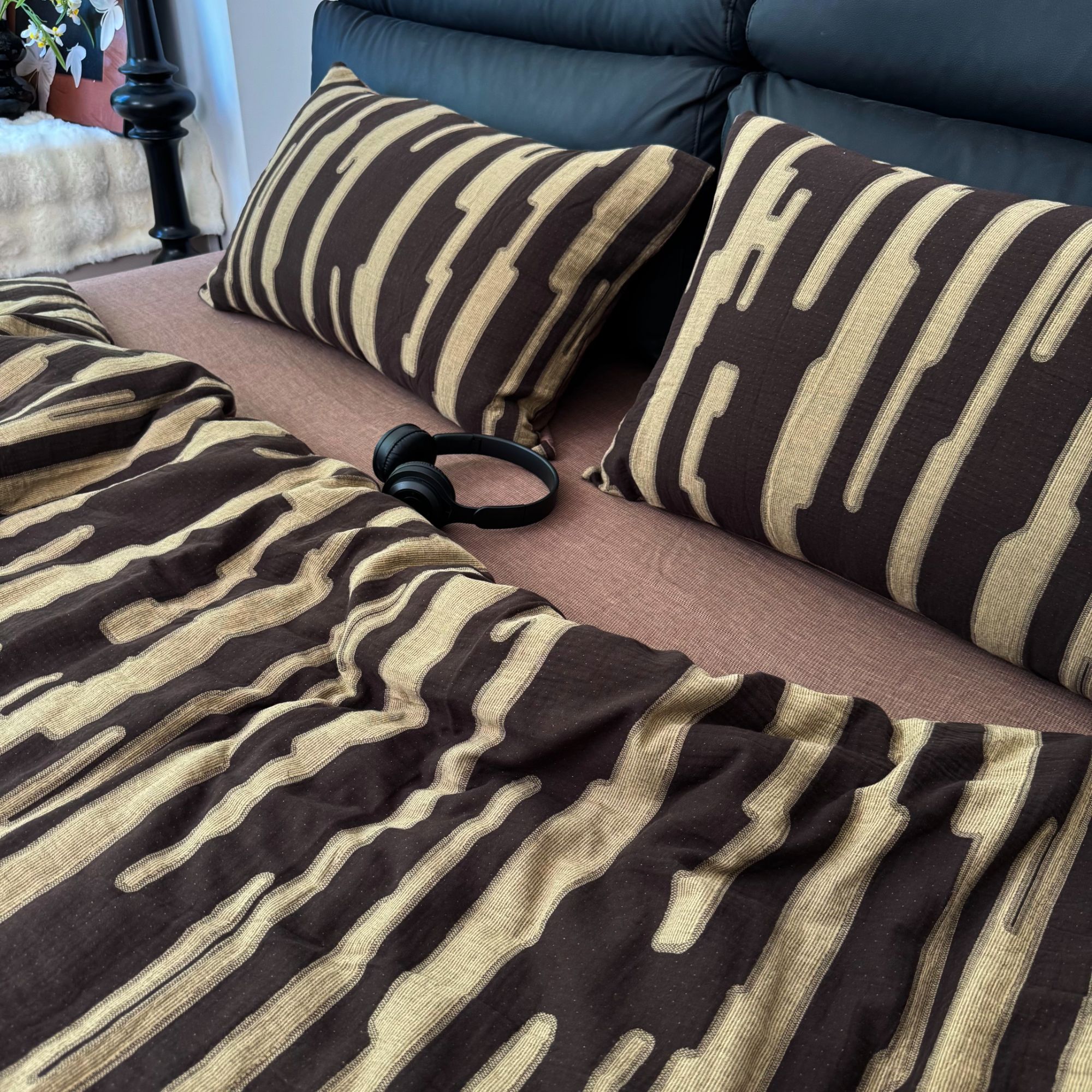 【晨风】中古全棉色织纱布四件套A类复古条纹肌理感侘寂风床品