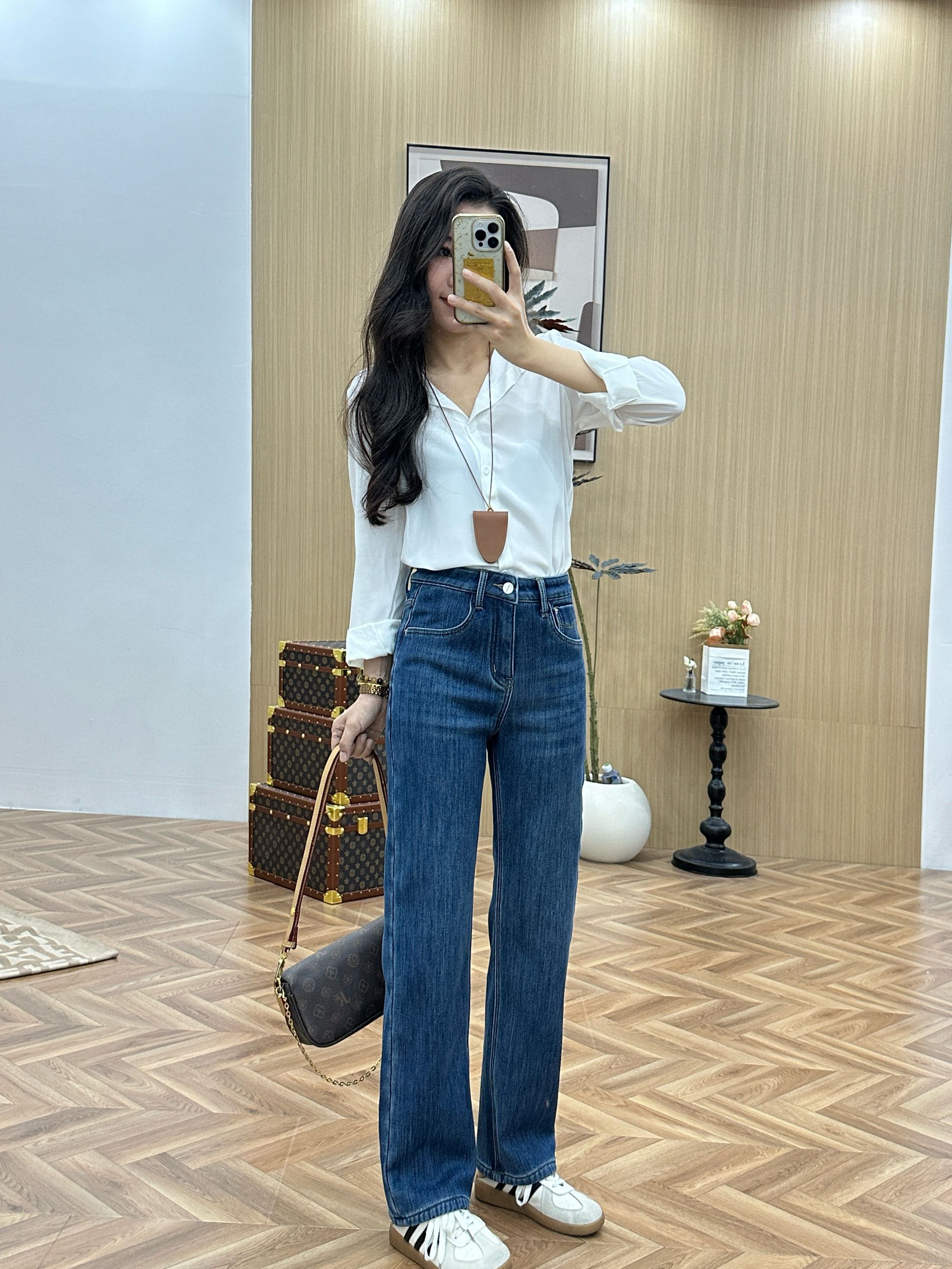 25秋冬爆款窄版中高腰休闲修身显瘦时尚百搭窄版直筒牛仔裤3689