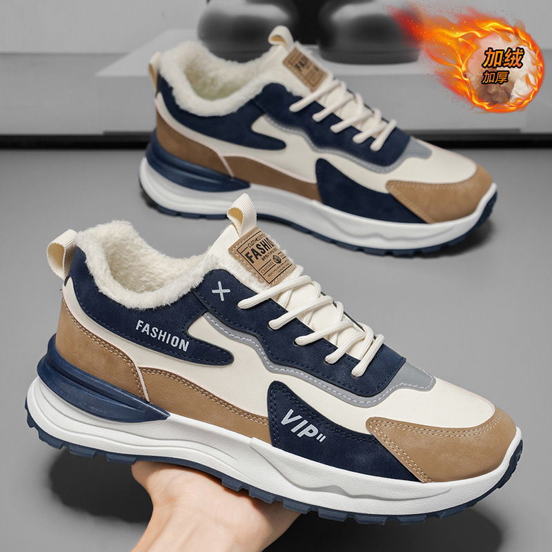 【正品】啄木鸟男鞋运动鞋2025新款秋冬休闲鞋皮面防水防滑加绒保暖