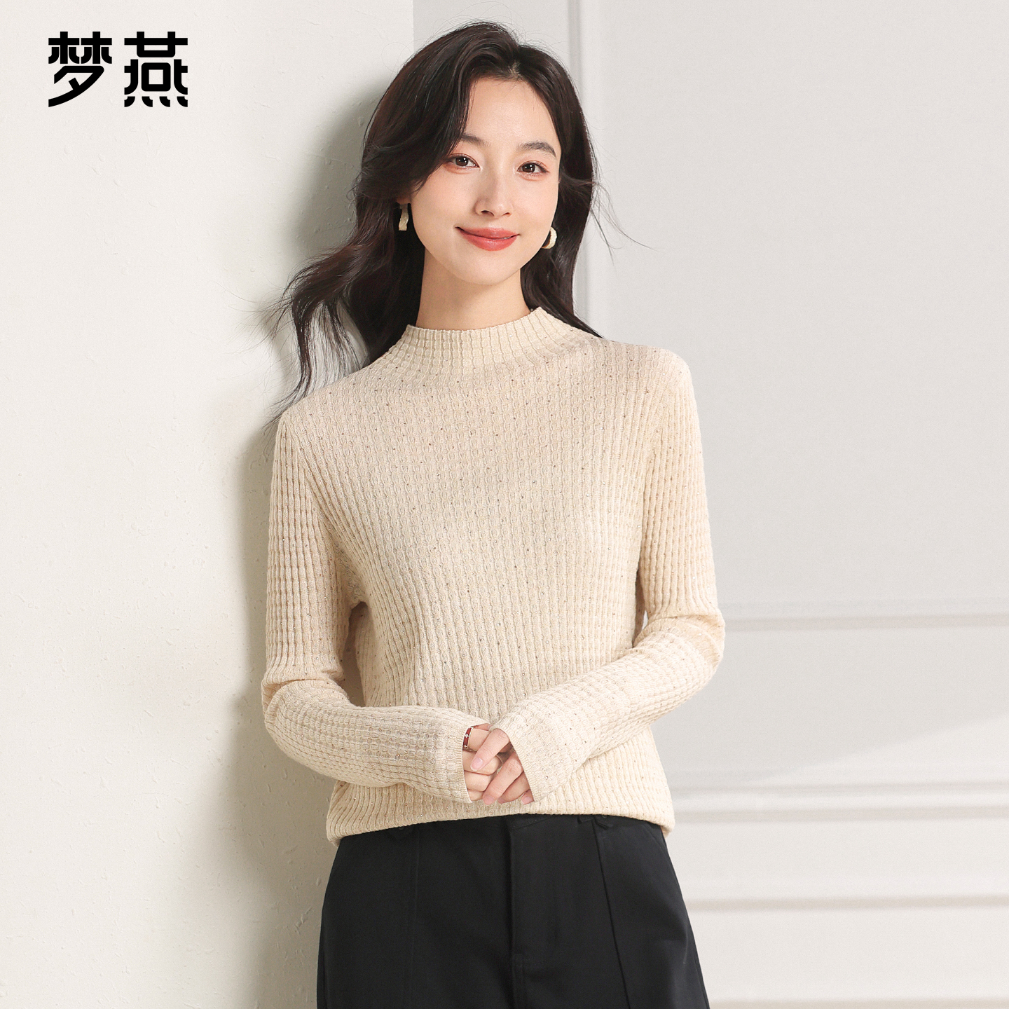 梦燕秋冬女款时尚百搭气质大方宽松休闲舒适简约针织衫CC02B5014D