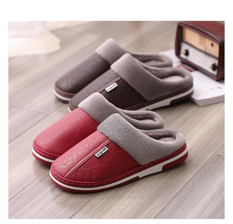 pu棉拖鞋情侣拖鞋防滑保暖室居家加绒厚底月子防菌升级PU皮棉拖鞋