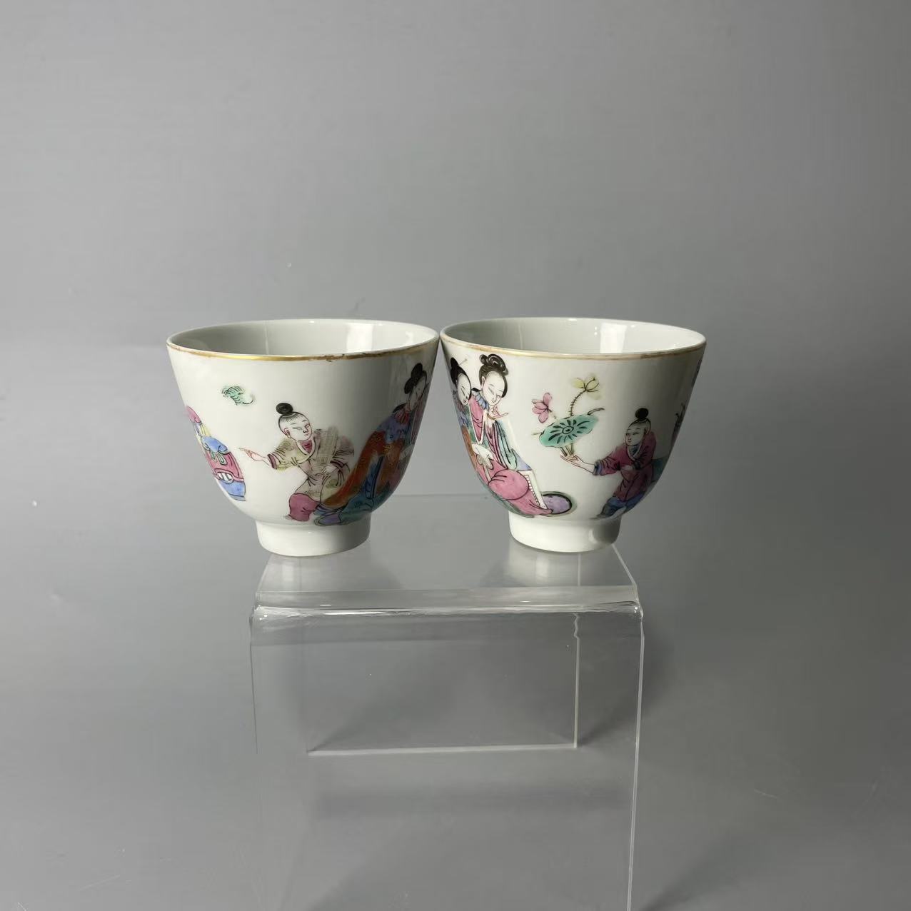 粉彩人物杯 一对