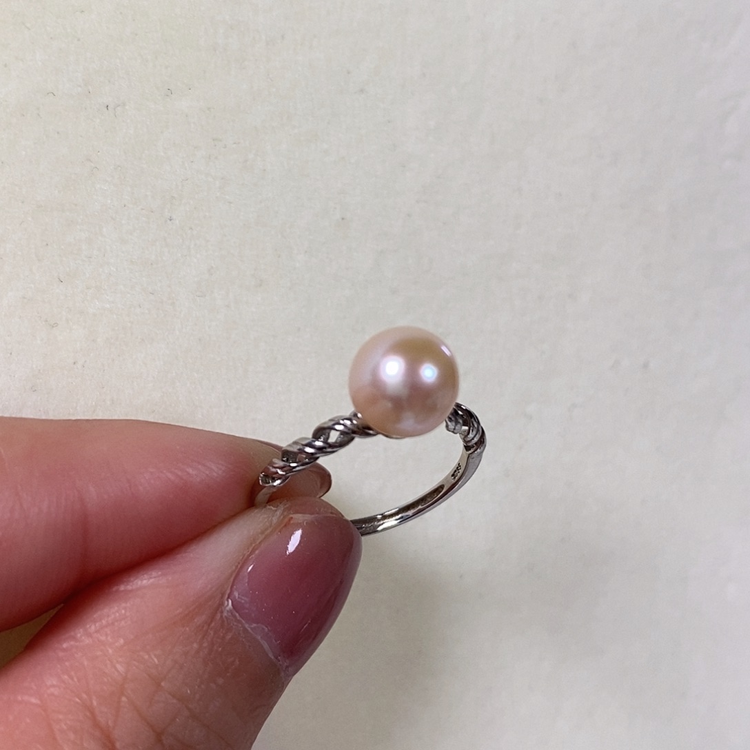 淡水珍珠戒指银S925镶嵌优*美8mm